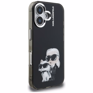 Karl Lagerfeld IML Aquarelle Karl & Choupette & Logo iPhone 16 macins - melns