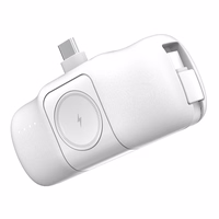 Wozinsky WF16-YCS 5000mAh 15W USB-C mini portatīvais lādētājs ar iebūvētu USB-C kabeli un Apple Watch lādētāju - balta