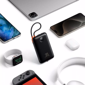 Veger K2 (W2068) 20000 mAh powerbank 35W PD QC3.0 ar iebūvētiem USB-C un Lightning kabeļiem, melns
