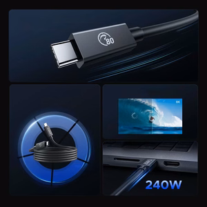 Orico USB4 Thunderbolt5 kabelis 80Gbps 240W no USB-C uz USB-C 2m - melns