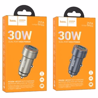 Automobiļa lādētājs Hoco USB A + USB C PD QC3.0 3A 30W Z57A metāla pelēks