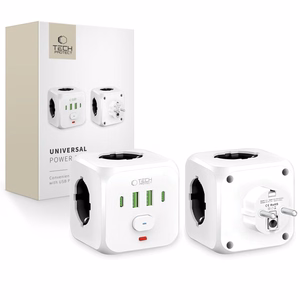 Tech-Protect PCL3x4 pagarinātājs, 2x USB-A, 2x USB-C, 3x AC Schuko tips - balts