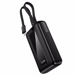 Hoco J162 ārējais akumulators ar iebūvētiem USB-C un Lightning kabeļiem, 10000 mAh, QC, PD, 22,5 W, melns