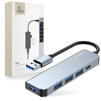 HUB Tech-Protect V0 5in1 USB-A - USB-A 3.0 / 3x USB-A 2.0 / USB-C - pelēks