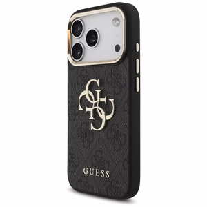 Guess PU Leather 4G Metal Logo Gold Frame vāciņš Apple iPhone 18 Pro, melns