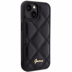 Guess Quilted Metal Logo viedtālruņa apvalks iPhone 15 - melns