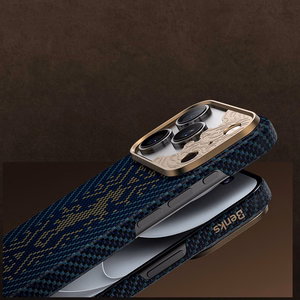 Zils Benks Magnetic Armor Air Knight kevlara vāciņš ar metāla rāmi (C.K.FL.AP.GD.C072), paredzēts iPhone 18 Pro / iPhone 17 Pro