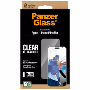 PanzerGlass īpaši plats EasyAligner rūdītais aizsargstikls iPhone 17 Pro Max viedtālrunim