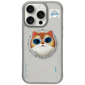 Nimmy Glasses Cool Cat MagSafe viedtālruņa apvalks iPhone 16 Pro - pelēks