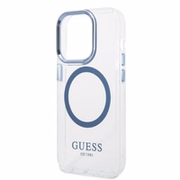 Guess GUHMP14XHTRMB iPhone 14 Pro Max 6.7" zils cietais viedtālruņa apvalks ar metāla kontūru, magnētiskais (MagSafe)