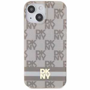 DKNY IML rūtainais mono raksts un drukātās svītras magnētiskais viedtālruņa apvalks iPhone 15 / 14 / 13 - bēšs