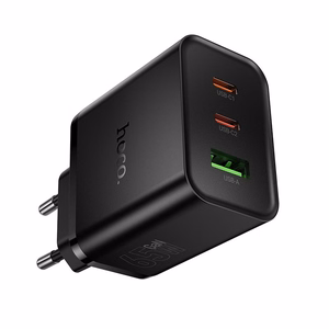 tālruņa lādētājs Hoco 2x USB C + USB A QC3.0 PD 3A 65W N75 melns