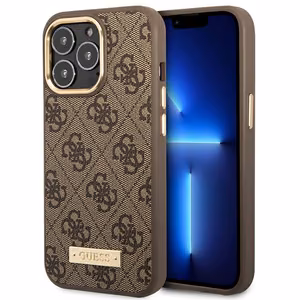 Guess GUHMP14LU4GPRW iPhone 14 Pro 6.1 "brūns / brūns cietais apvalks 4G logotipa plāksne Magnētiskais