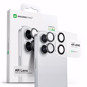 AmazingThing Lēcas Stikls iPhone 17 ar Melnu Alumīnija Rāmi