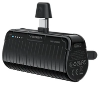 VEGER portatīvais lādētājs 5000 mAh ar iebūvētu savienotāju Type C PlugOn PD QC3.0 3A 20W W0558 melna