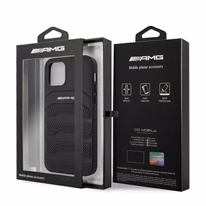 AMG ādas apvalks ar iespiestām līnijām iPhone 12 mini - melns
