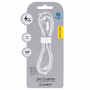 Blavec Cable Candy braided - Type C to Lightning - PD 20W 2,4A 3 metres Apple CarPlay (CCA-CL24W30) white