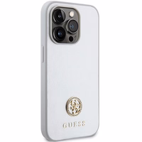Guess Strass Metal Logo viedtālruņa apvalks iPhone 15 Pro - sudraba