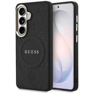 Guess Saffiano Peony Embossed Ring MagSafe maciņš Samsung Galaxy S26+ melns