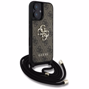 Guess 4G Big Logo Cord Stap viedtālruņa apvalks iPhone 16 - brūns