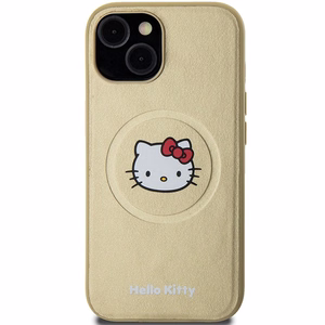 Hello Kitty ādas Kitty Head magnētiskais viedtālruņa apvalks iPhone 15 - zelta