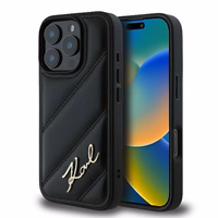 Karl Lagerfeld Viedtālruņa apvalks iPhone 16 Pro Max ar stepētu parakstu - melns
