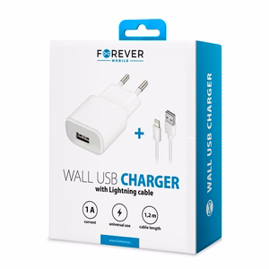 Forever TC-01 lādētājs 1x USB 1A balts + Lightning kabelis