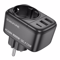 Borofone Sienas lādētājs BAC14 Wide - 2xUSB + C tipa + kontaktligzda - 12 W melns