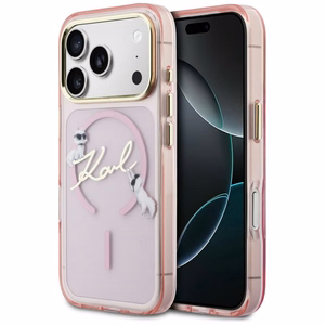 Karl Lagerfeld IML Choupettes Karl Script Logo MagSafe чехол для iPhone 17 Pro розовый