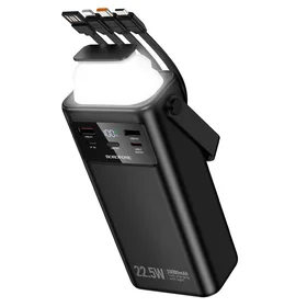 Borofone portatīvais lādētājs 30000mAh BJ65 High - 2xUSB + Type C - QC 3.0 22,5W + PD 20W ar USB, Type C, Lightning un micro USB melna