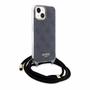 Guess Crossbody Cord 4G Print viedtālruņa apvalks iPhone 15/14/13 - melns