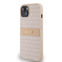 DKNY ādas mono svītra un metāla logotips viedtālruņa apvalks iPhone 15/14/13 - rozā
