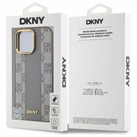 DKNY Ādas rūtainais mono raksts Magnētiskais viedtālruņa apvalks iPhone 14 Pro Max - bēša