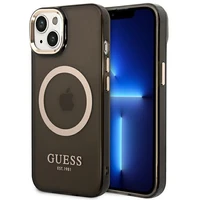 Guess GUHMP14SHTCMK iPhone 14 6.1" melns/melns cietais apvalks Zelta kontūra Daļēji caurspīdīgs Magnētiskais