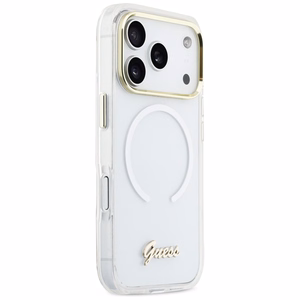Guess IML Gradient Script Metal MagSafe Maciņš for iPhone 17 Pro - balts