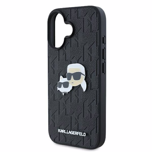 Karl Lagerfeld Monogram Karl & Choupette Head Pin viedtālruņa apvalks iPhone 16 Plus - melns