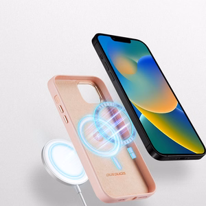 Dux Ducis Grit ādas apvalks iPhone 14 Plus Elegants mākslīgās ādas apvalks (MagSafe saderīgs) Rozā