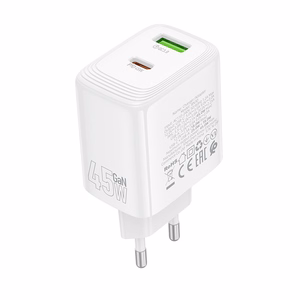 Borofone Wall charger BN30 Cargador GaN - USB + Type C - QC 3.0 PD 45W white