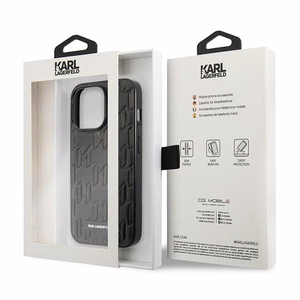 Karl Lagerfeld KLHCP13LMNMP1K iPhone 13 Pro / 13 6.1" viedtālruņa apvalks (m) melns / melns Monogrāmas plāksne
