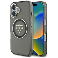 Guess IML Metal Mountain Logo Magnētiskais viedtālruņa apvalks iPhone 16 - melns