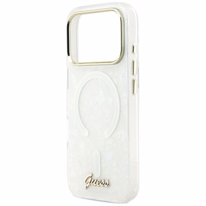 Guess IML Shell Script Metal MagSafe чехол для iPhone 17 Pro Max белый
