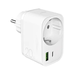 Puro 20W Power Delivery lādētājs ar Schuko spraudni un kontaktligzdu 1x USB-C + 1x USB-A - balts