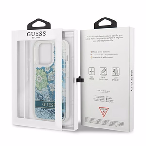 Guess GUHCP13XLFLSN iPhone 13 Pro Max 6.7" zaļš/zaļš cietais viedtālruņa apvalks ar ziedu šķidro spīdumu