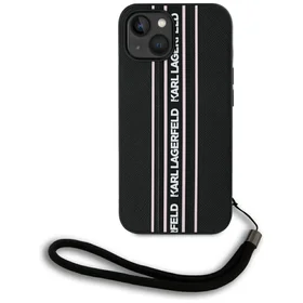 Karl Lagerfeld Saffiano Athleisure Stripes Cord viedtālruņa apvalks iPhone 15 - rozā