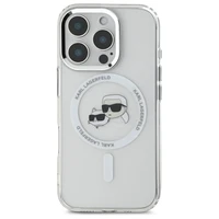 Karl Lagerfeld IML Metal Karl&Choupette Head magnētiskais viedtālruņa apvalks iPhone 16 Pro - balts