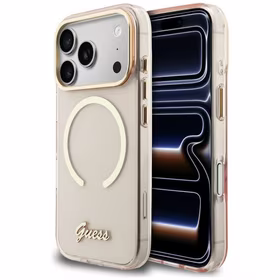 Guess IML Script Metal MagSafe Maciņš for iPhone 17 Pro Max - rozā