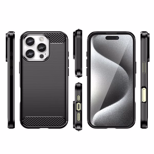 Carbon viedtālruņa apvalks iPhone 16 Pro Max silikona apvalks - melns