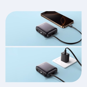 Joyroom JR-PBF27 10000mAh 22.5W внешний аккумулятор со встроенными кабелями USB-C и Lightning - Чёрный