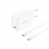 FONENG tīkla lādētājs EU55 GaN PD 20W 1xUSB-C + kabelis USB-C - Lightning balts
