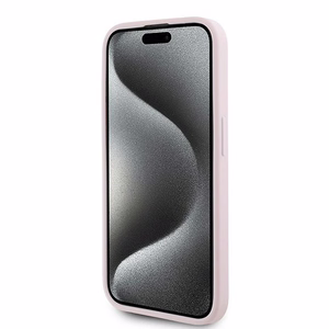 Karl Lagerfeld diagonāli stepēts Script viedtālruņa apvalks iPhone 15 Pro - rozā